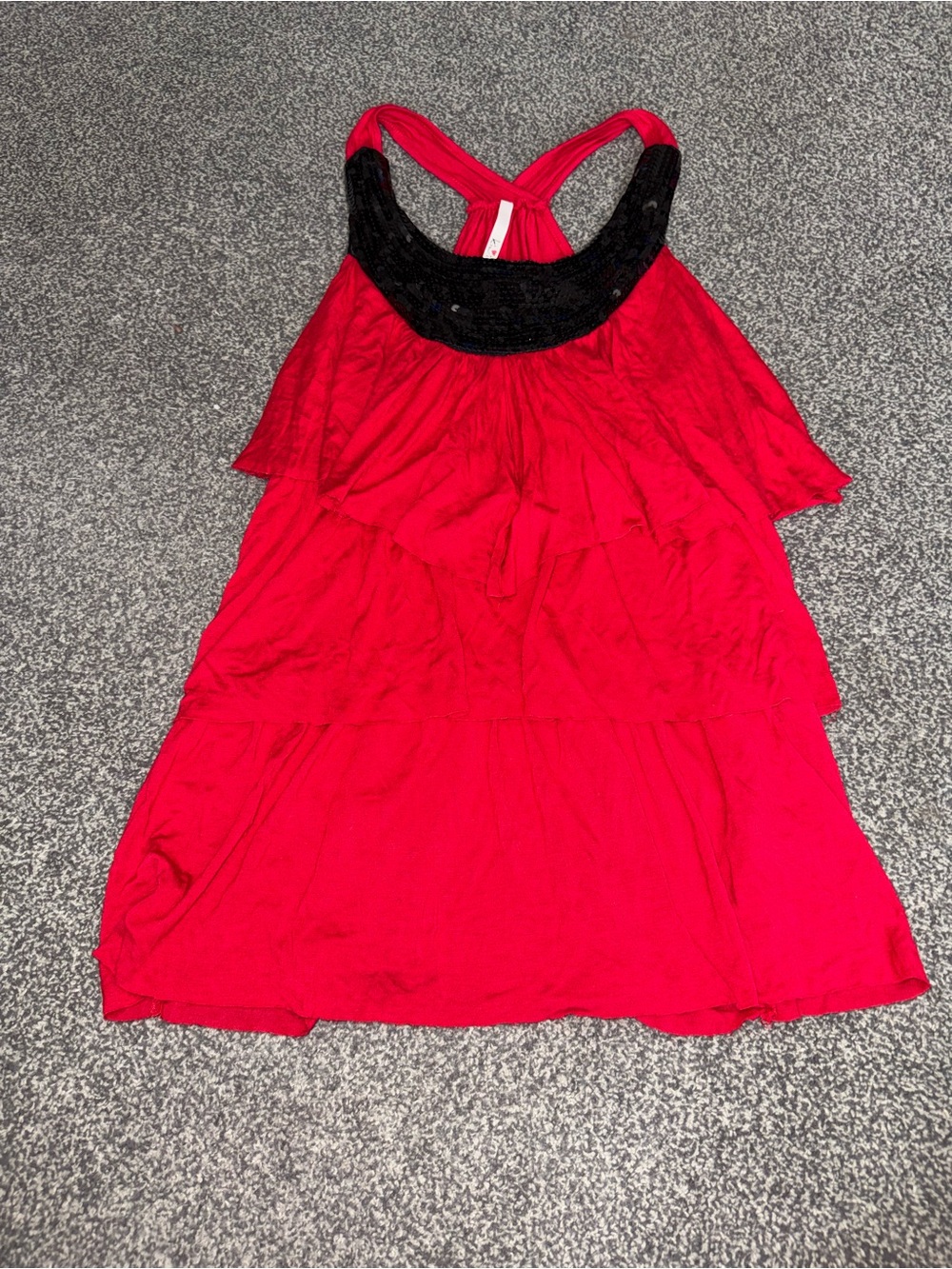Y2K Kiwi Red Babydoll Tank Top Women’s Large Black Sequin Shirt